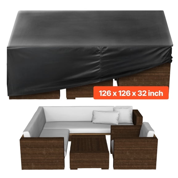 VEVOR Patio Furniture Cover, 420D Heavy Duty Waterproof Outdoor Dining Table and Chairs Cover, Large Squre Patio Table Covers with Air Vent for All Weather, 126L x 126W x 32H inch, Black