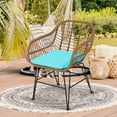 thumbnail image 3 of Costway 3PCS Patio Rattan Bistro Set Table Armchair Garden Turquoise Cushion, 3 of 12