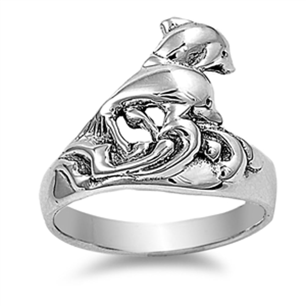 Oxidized Dolphin Filigree Water Animal Ring .925 Sterling Silver Band ...