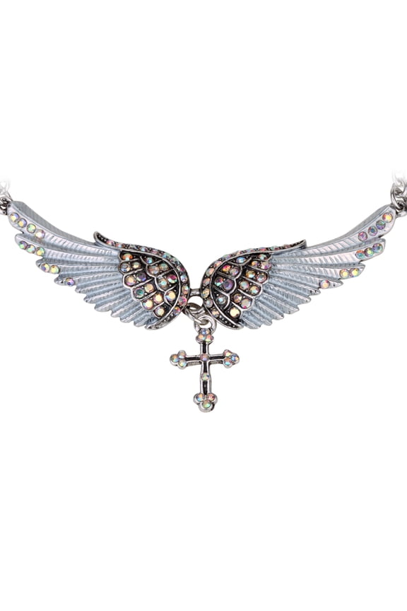 Angel Wing Cross Adjustable Choker Necklace for Women 18" + 2" Biker Jewelry