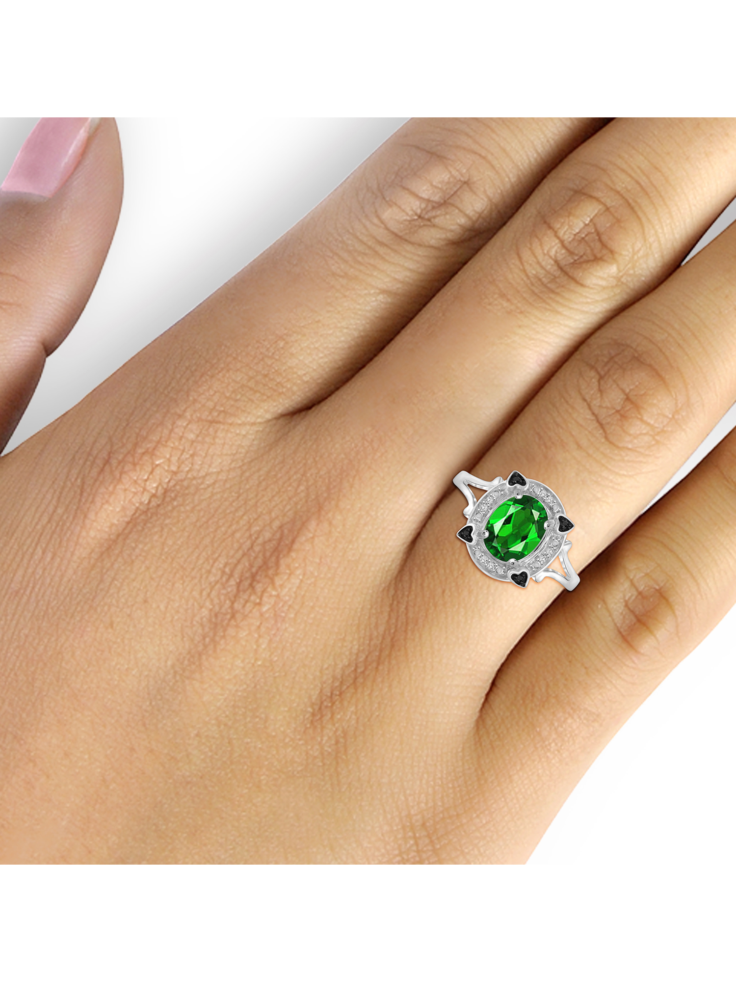 JewelersClub Ring Birthstone Jewelry – 1.50 Carat Chrome Diopside 0.925 Sterling Silver Ring Jewelry with Black & White Diamond Accent – Gemstone Rings with Hypoallergenic 0.925 Sterling Silver
