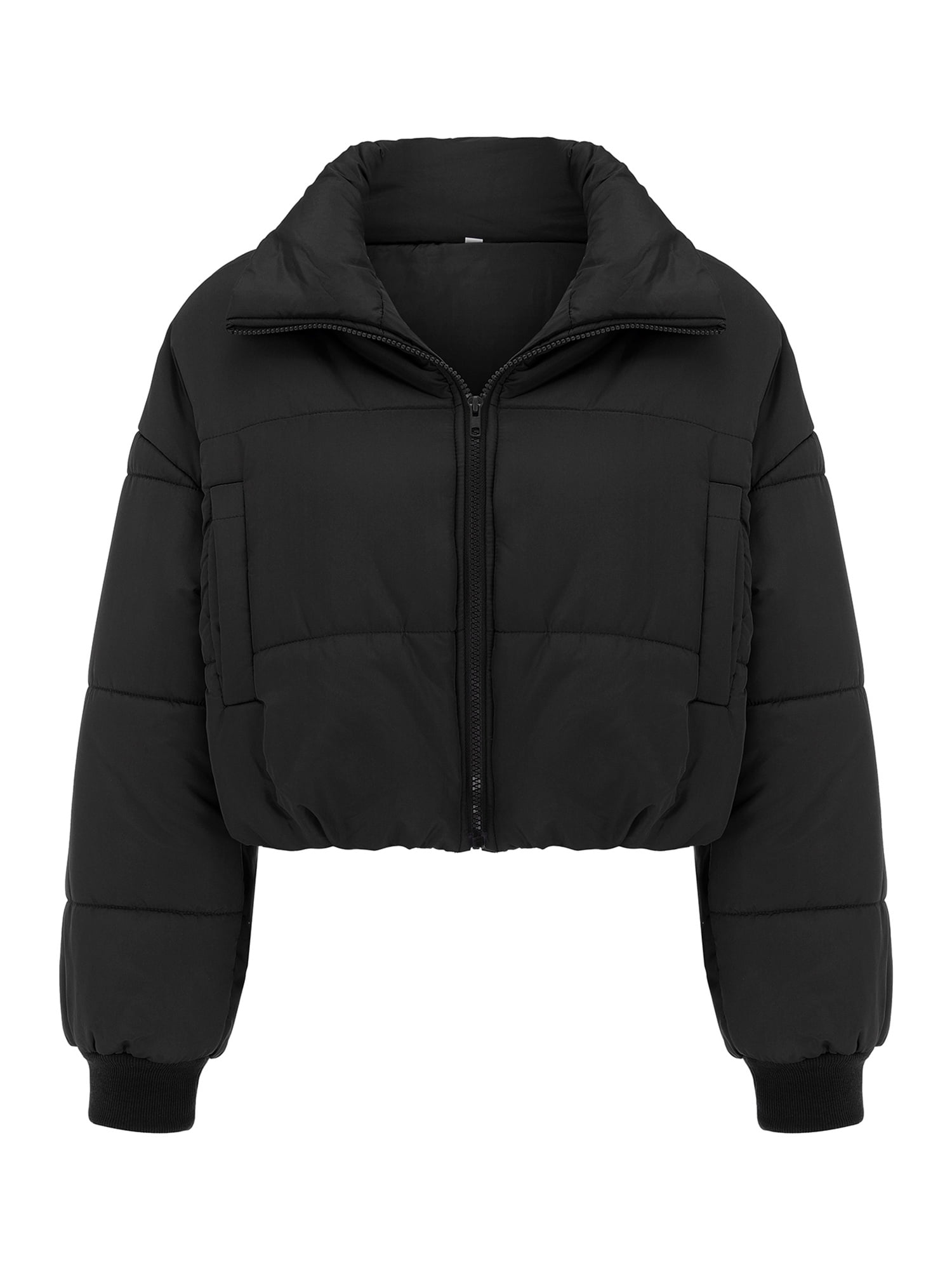 TheFound Women Crop Puffer Jacket Long Sleeve Zip Up Short Bubble Down