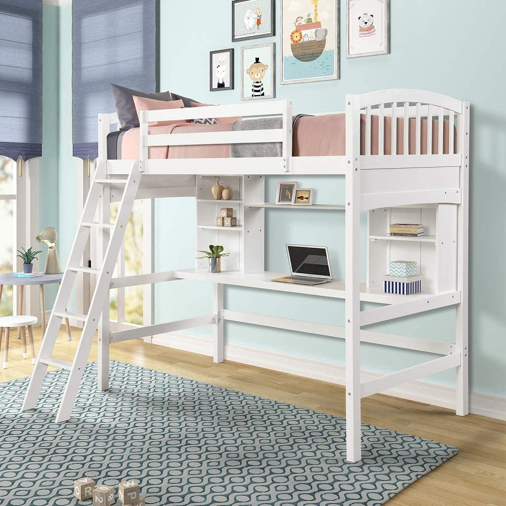 Twin Loft Bed 79 53 L X 61 85 W 73, White Bunk Bed With Desk Under