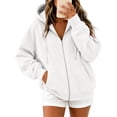 thumbnail image 5 of Women Full Zip Up Hoodie Sweatshirt Sevevn Drawstring Hood Kangaroo Pockets Soft Fleece Casual Top for Daily Loungewear Sports Street Wear, 5 of 7