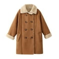 thumbnail image 4 of NAISIBABY Girls Winter Fleece Coat, Mid Length Thermal Lined Double-Breasted Fashion Warm Suede Overcoat Coffee 14T, 4 of 9