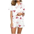 thumbnail image 2 of ClodeEU Women's Cute Heart Printed Short-Sleeve Pajama Set, 2 Piece Button Up Matching Sleepwear White,Womens Plus S, 2 of 5