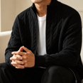 thumbnail image 5 of Kukoosong Men's Stand Collar Full Zip Cable Knit Cardigan, Solid Color Long Sleeve Sweater Jacket with Ribbed Cuffs, Relaxed Fit Warm Outerwear for Fall Winter Daily Wear, 5 of 7