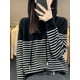 thumbnail image 3 of Women's Hoodies 100% Merino Wool Sweater Striped Long Sleeve Casual Loose Pullover Cashmere Knitwears Korean Fashion New Knit, 3 of 5