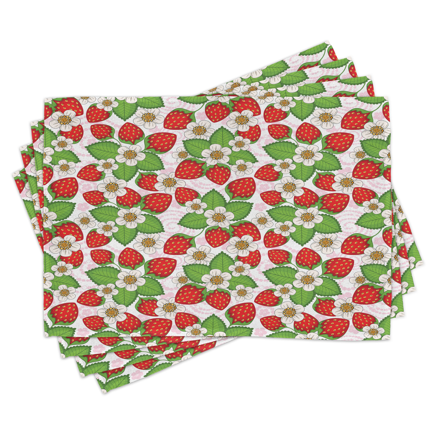 Spring Placemats Set of 4 Floral Pattern with Strawberries Flowers and