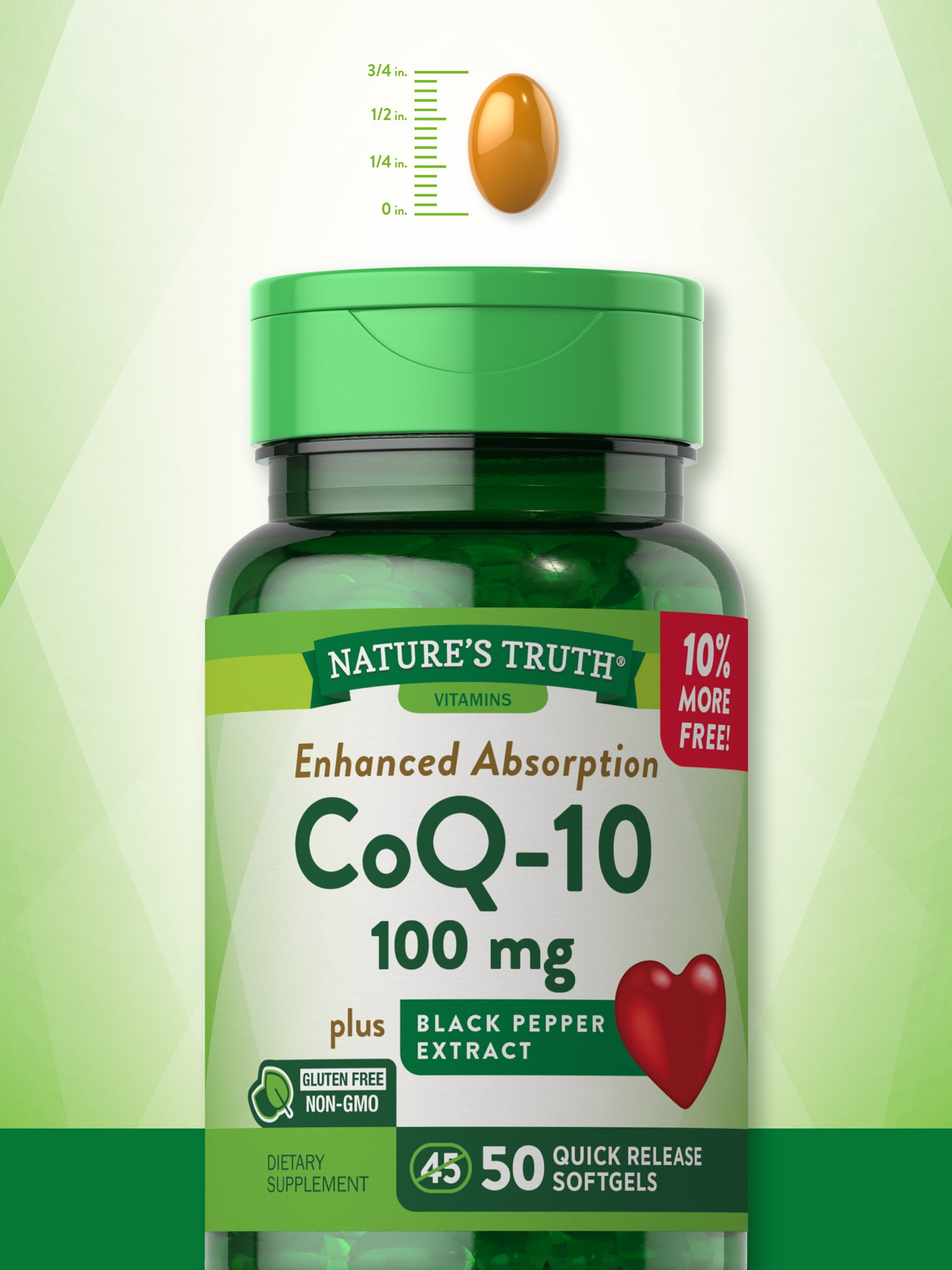 Nature's Truth Enhanced Absorption 100 mg CoQ-10 Plus Black Pepper Extract 50 Quick Release Softgels