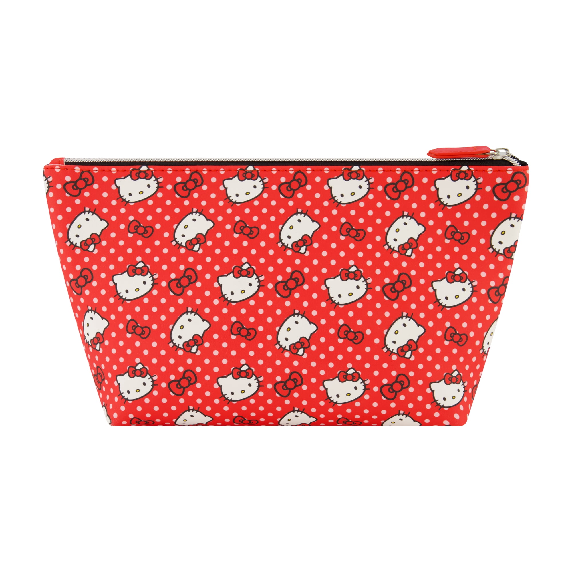 Hello Kitty Travel Makeup Bag, Trapezoid Cosmetic Organizer Pouch for Women, Red