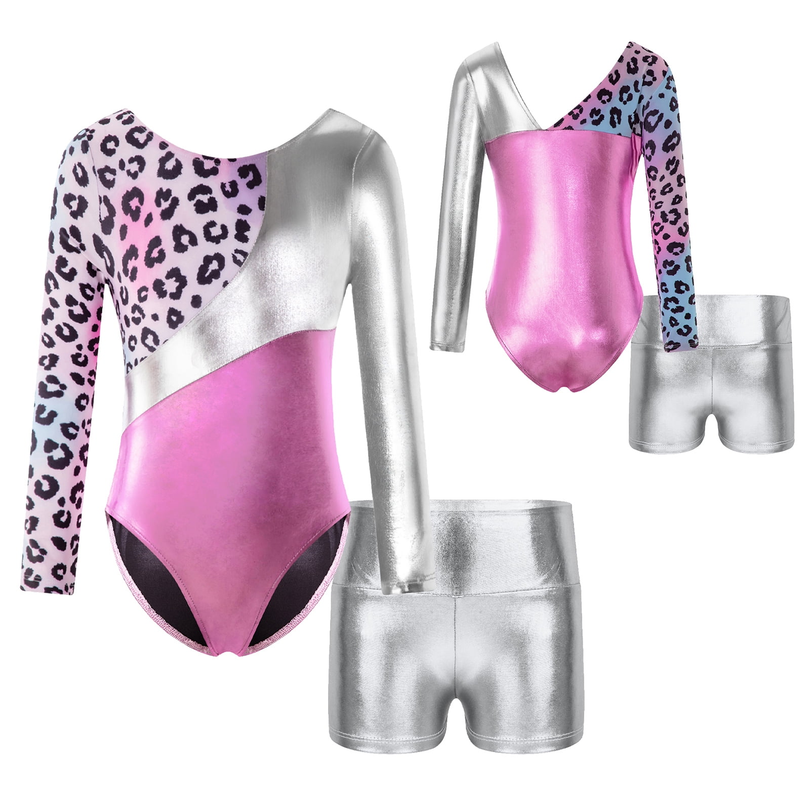 inhzoy Kids Girls Long Sleeve Leotards with Shorts Sets