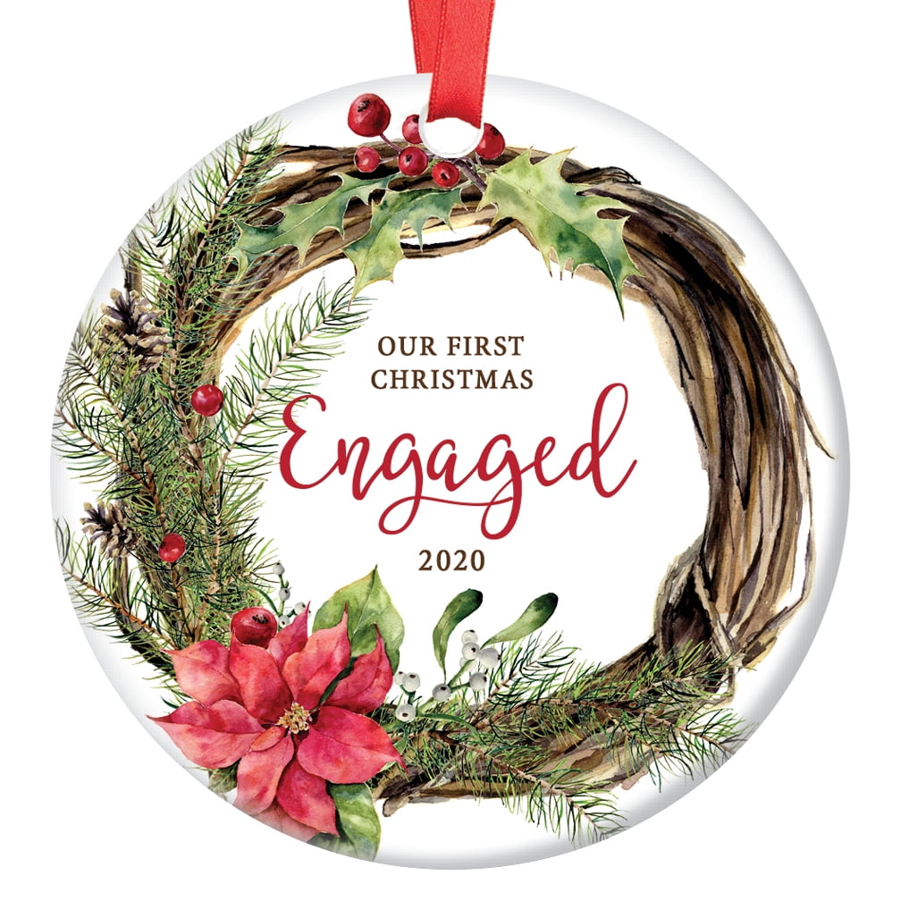 Our First Christmas Engaged Ornament 2020, Holiday Wreath Engagement
