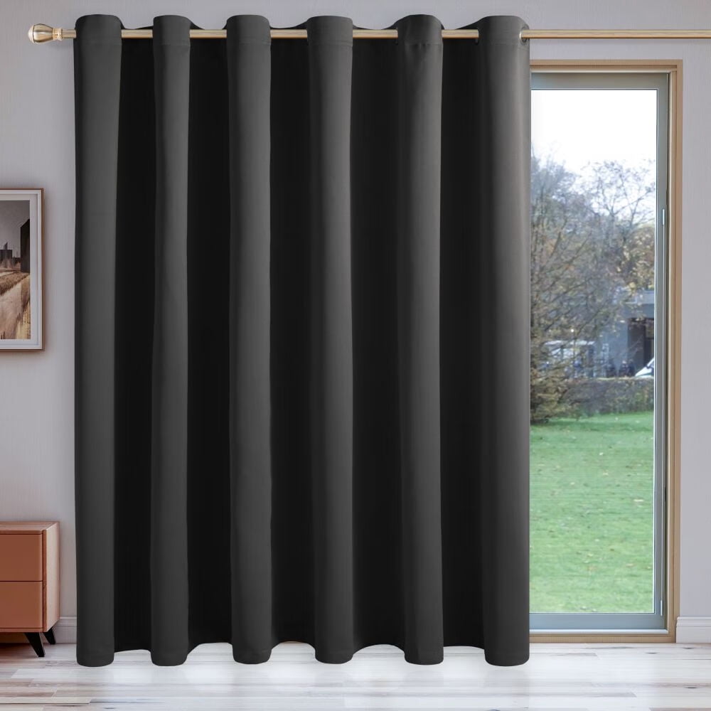 LUSHVIDA Room Divider Curtains Total Privacy Wall Room Divider Screens Wide Blackout Curtain for Living Room Bedroom Patio Sliding Door, 1 Panel, Black, 8.3ft Wide x 7ft Tall