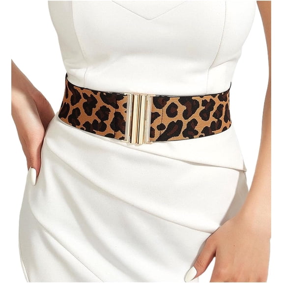 YooGuoGuo Leopard Waist Belt Wide Stretch Belt Vintage Elastic Cheetah Print Waistband for Women Dresses