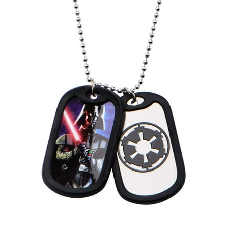 Rubber Silencer - Men's Stainless Steel Star Wars Darth Vader with Rubber Silencer Double Dog Tag Pendant Necklace