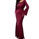 thumbnail image 3 of Vestido Elegante de Otoño para Mujer, Ajustado, Fruncido, con Mangas Largas Acampanadas y Aberturas para Cóctel Rojo XL, 3 of 7