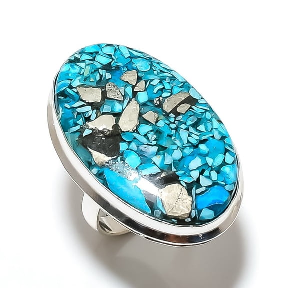 Natural Copper Blue Turquoise Gemstone 925 Sterling Silver Ring Size 11.5