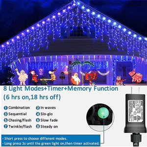 XINGTU 400 LED Blue Icicle Lights Outdoor Waterproof 33ft 80 Drops Icicle String Lights Connectable 8 Modes Icicle Christmas Lights with Memory