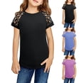 thumbnail image 1 of T-shirts à Manches Courtes en Dentelle pour Filles, Mignons, Col Rond, Blouse d'Été Décontractée, 1 of 4
