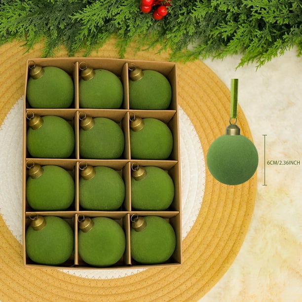 Adornos navideños de terciopelo flocado | Paquete de 12 bolas marrones de 2,35 pulgadas | Adornos para el árbol de Navidad, fiestas infantiles y decoración navideña