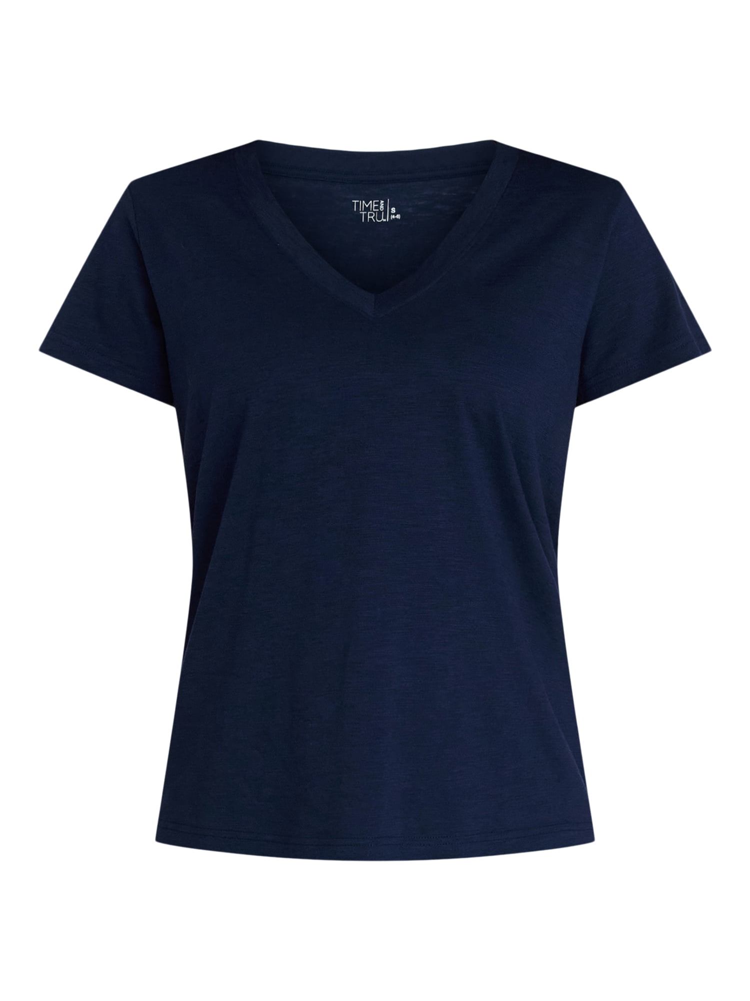 Time and Tru Women’s V-neck Slub Tee with Short Sleeves, Sizes XS-XXXL