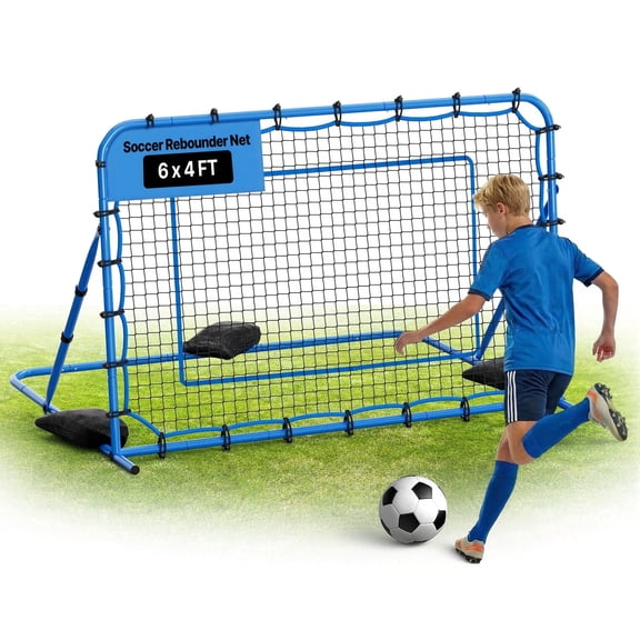 VEVOR Soccer Rebounder Net, Quick-Switch Angle Soccer Goal Rebounder for Control, Passing Practice, Heavy-Duty Iron Frame & PE Net, Easy Setup Ball Training Aids & Equipment for Teens&Adults,6 x 4 ft