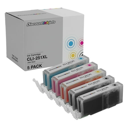 DI Ink Cartridge Replacement for Canon CLI-251XL (Combo Set - 5pk) Compatible with Canon: Pixma MX922, MG5420, MG6320, MX722, iP7220, MG5422, MG7120