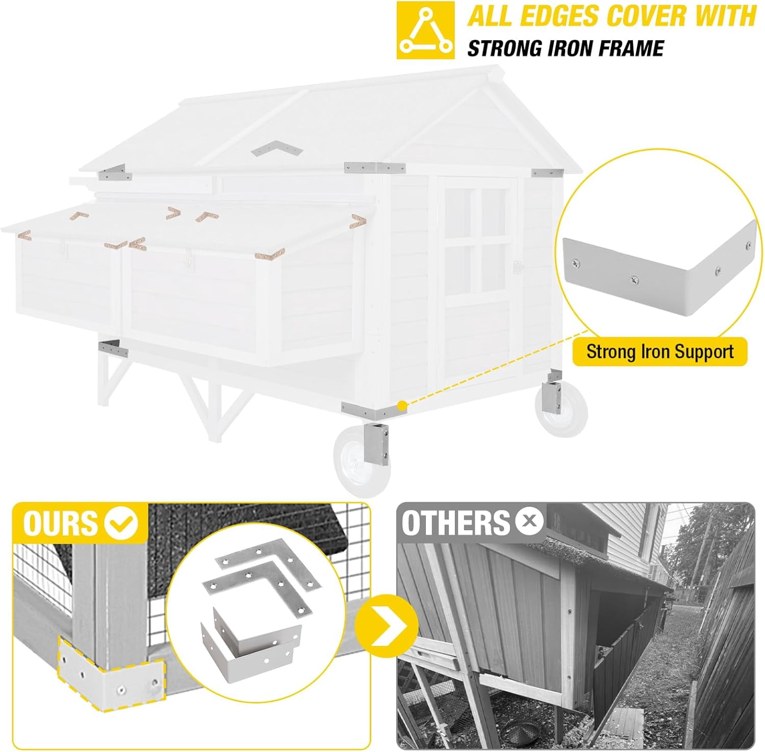 Aivituvin Chicken Coop Super Large Mobile Hen House with Wheels,Strong Iron Frame Outdoor Poultry Cage with Nesting Box,Duck Coop,Rabbit Cage Waterproof