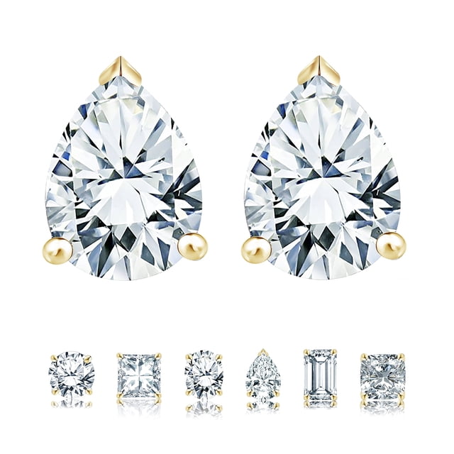 Pendientes Minimalistas Tipo Solitario JeenMata de Moissanita Talla Pera 2 Quilates Baño de Oro Amarillo 18 K sobre Plata