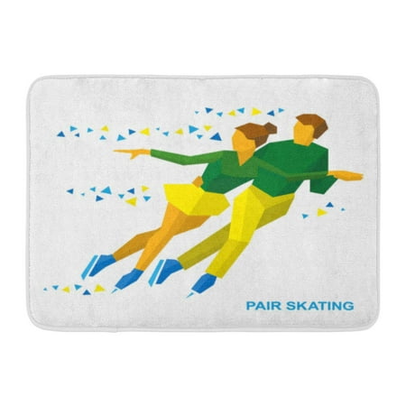 GODPOK Skater Winter Sports Pair Figure Skating Cartoon Man Woman Training Ice Show Flat Style Clip White Rug Doormat Bath Mat 23.6x15.7