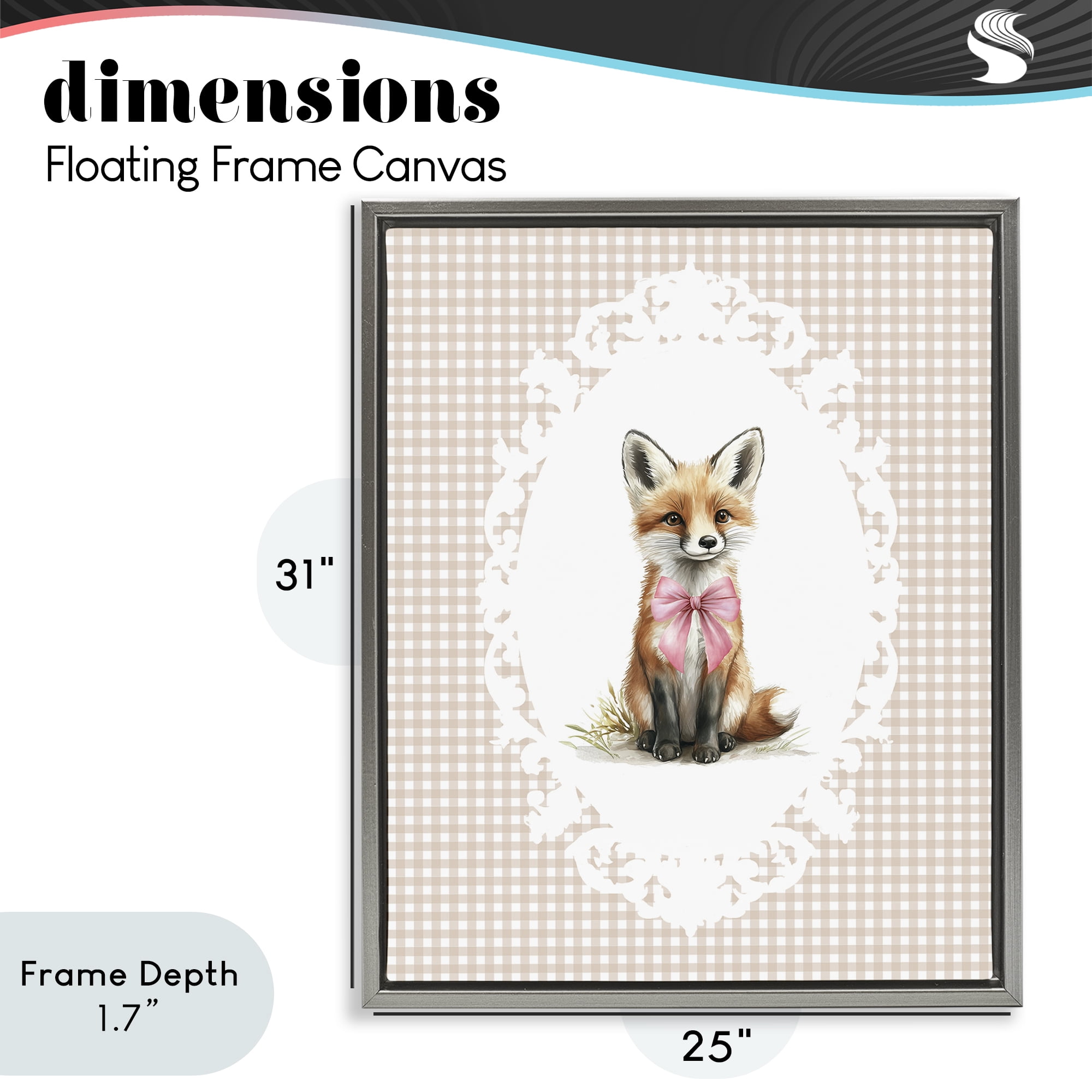 Stupell Industries Vintage Bow Fox on Gingham Gray Framed Floater Canvas Wall Art, design by Christine Simpson Art