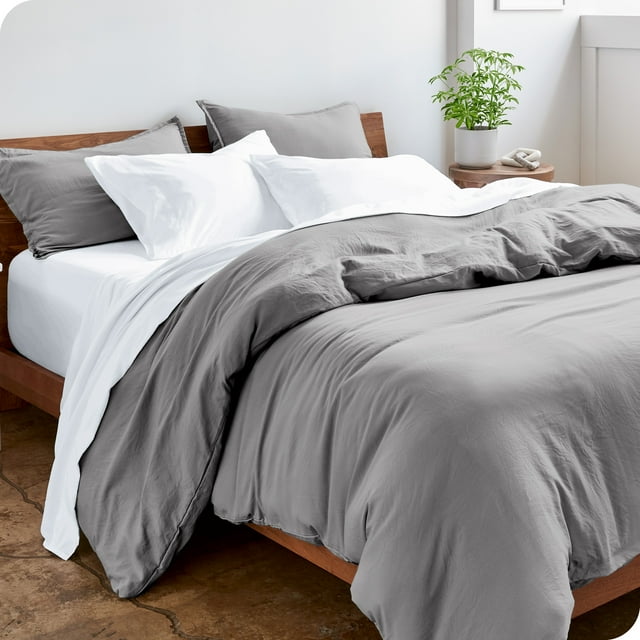 Bare Home Housse de Couette Sablée - Ultra Douce - Premium 1800 Collection - Ensemble 3 Pcs - Très Grand, Gris Givre