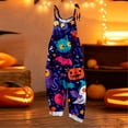 thumbnail image 6 of XINPING Halloween Overalls for Women, Sleeveless Spaghetti Strap Jumpsuit with Pockets, Ghost Pumpkin Print Wide Leg Baggy Romper, Adjustable Straps Fall Holiday Party Outfit 2026, 6 of 7
