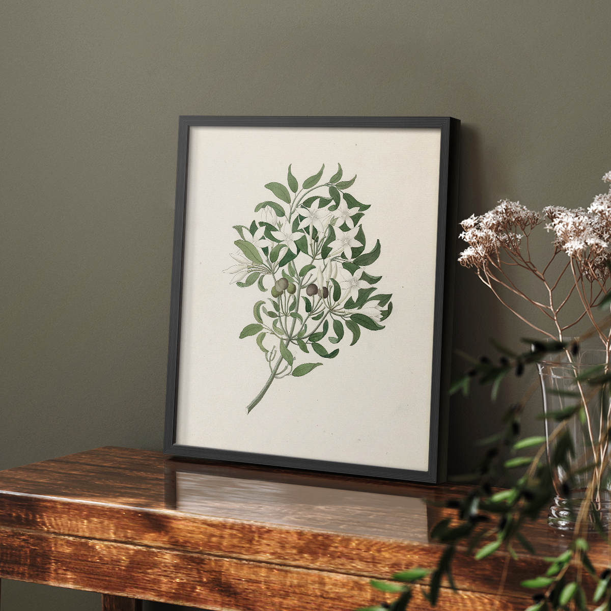 Vintage Floral Print CXLII - 14in. x 11in. Vintage Framed Print in Black Wood Frame