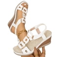 thumbnail image 4 of Xdegoge Summer Sandals for Women High Wedge Platform T-Strap Geometric Cutouts Metallic Detail Ankle Strap Open Toe Dressy Party Beach Walking Elegant Stylish Ladies Shoes, 4 of 9