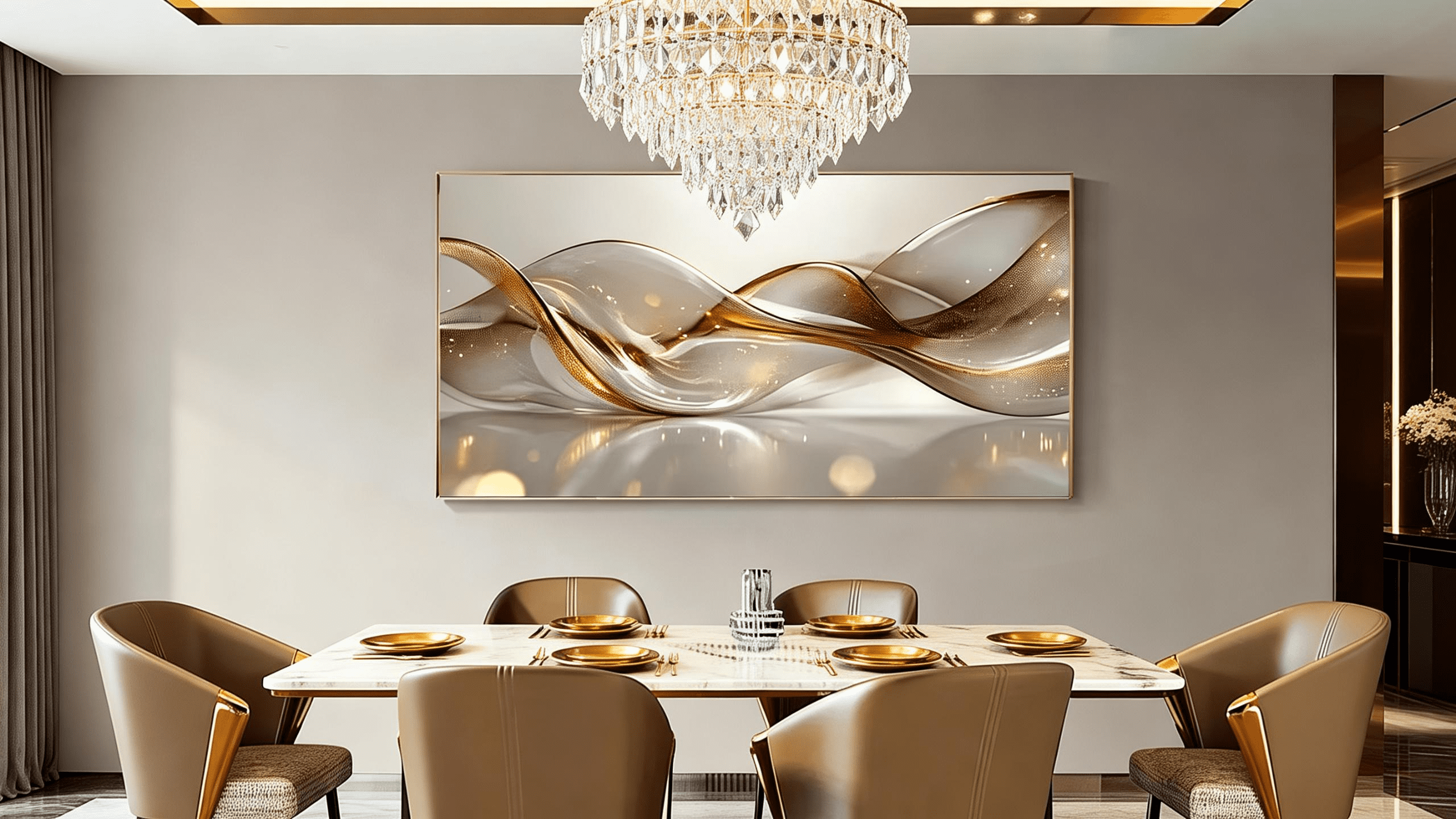 Modern Abstract Canvas Wall Art,Frameless Minimalist Decor, Elegant Metal Accents, Indoor Home Office Bedroom Restaurant Wall Hanging, Summer Winter Decor, Wall Decor