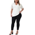 thumbnail image 2 of Agnes Orinda Women's Plus Size V Neck Short Sleeve Elegant Lace Ribbed Knit Summer Tunic Blouse 1X White, 2 of 6