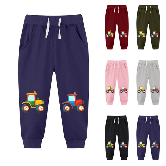 Tranfacy Boys and Girls 2-13 Years Fall Winter Pants Small Print Elastic Waist Drawstring with Pockets Fleece Lined Thickened Casual Sports Sweatpants Trousers