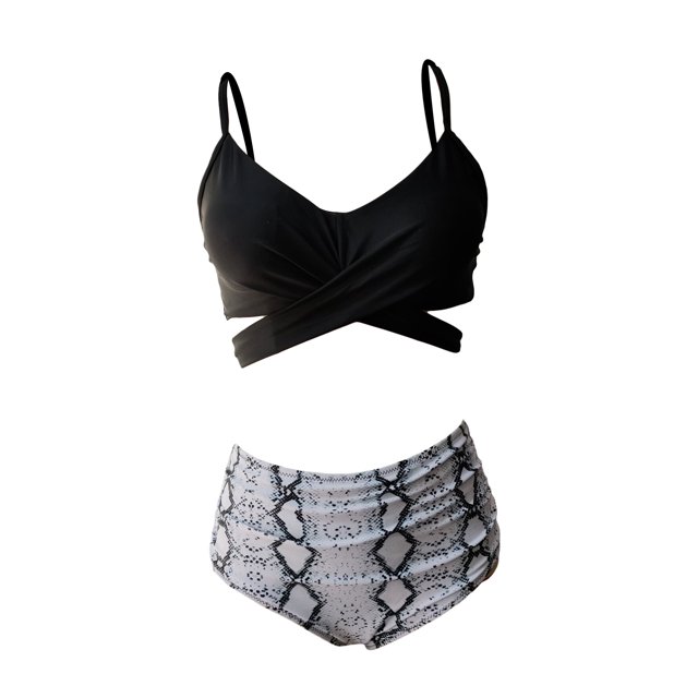 SUNSIOM Female Solid Spaghetti Strap Bikini Tops+ Leopard Print Bikini Panties