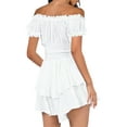 thumbnail image 3 of Women Puff Sleeve Off Shoulder Ruffle Dress Romper Lantern Sleeve Flowy Layered Jumpsuit Shorts Playsuits, 3 of 5