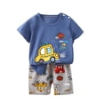 thumbnail image 4 of Kids 2 Piece Outfit Cute Cartoon Print Striped Short Sleeve T-Shirt and Matching Shorts Set Soft Cotton Outfit for Summer Daily Casual and Vacation Wear, 4 of 6