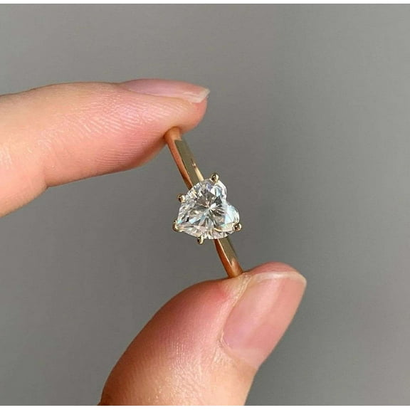 Jewelerix 1 CT Heart Cut Ring Lovely Moissanite Diamond Engagement Ring 14K Plated Yellow Gold Anniversary Gift for Her