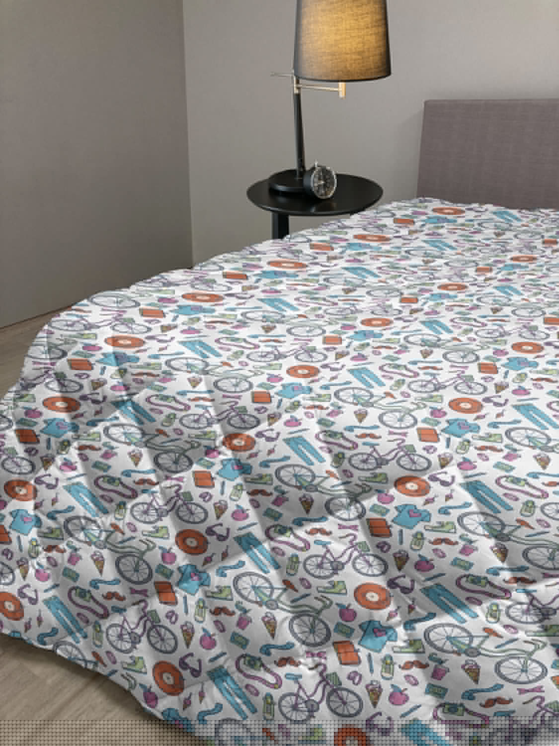 thumbnail image 2 of Bicycle Down Alternative Comforter, Classic Design Bicycle Drawings of Pastel Colors Retro Style White Background, Microfiber Quilt for All Season, 5 Sizes, Cadet Blue Camel, by Ambesonne, 2 of 3