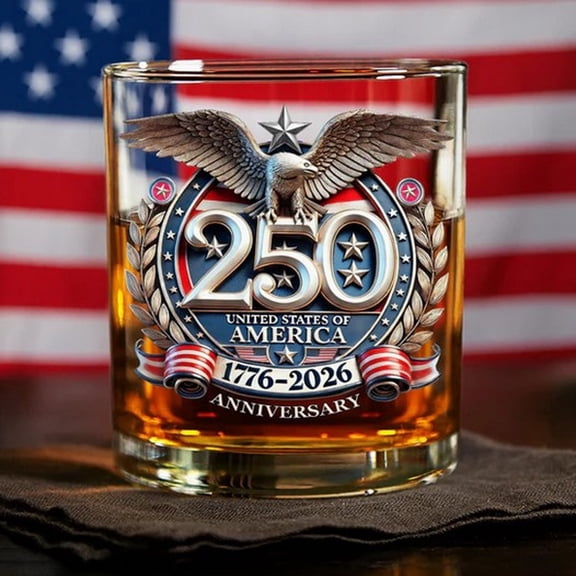 250th Anniversary Whiskey Glass – Eagle & Stars Tumbler,Heavy Base Clear Glass,Collectible Gift for Men Women