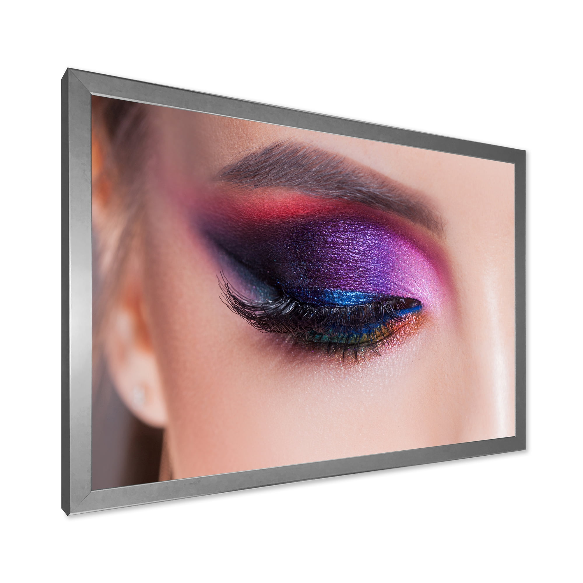 Designart 'Bright Eye Makeup In Luxurious Blue And Pink Shades' Modern Framed Art Print