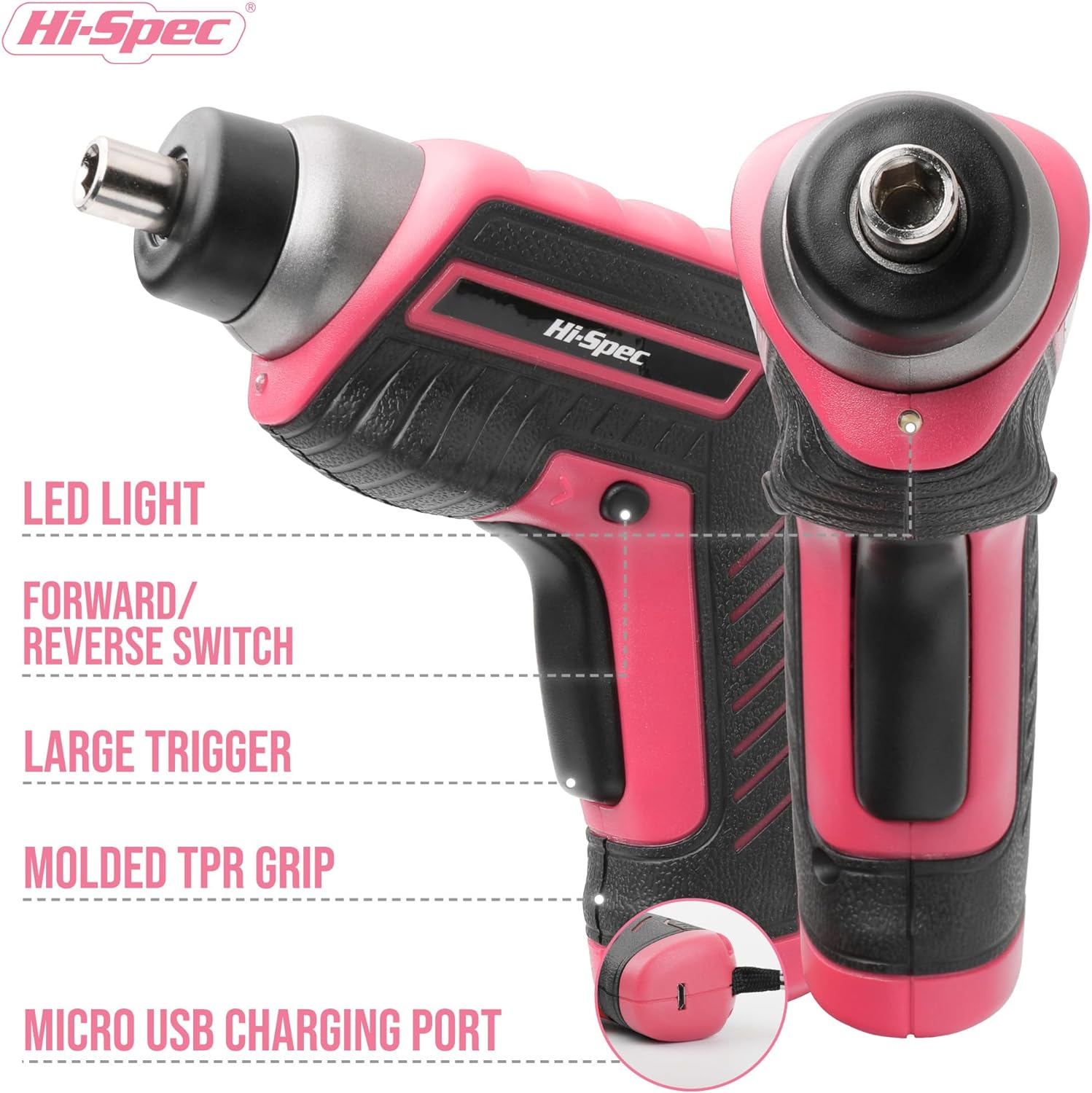 Hi-Spec 35pc Pink Electric Screwdriver Kit, USB Rechargeable photo 5
