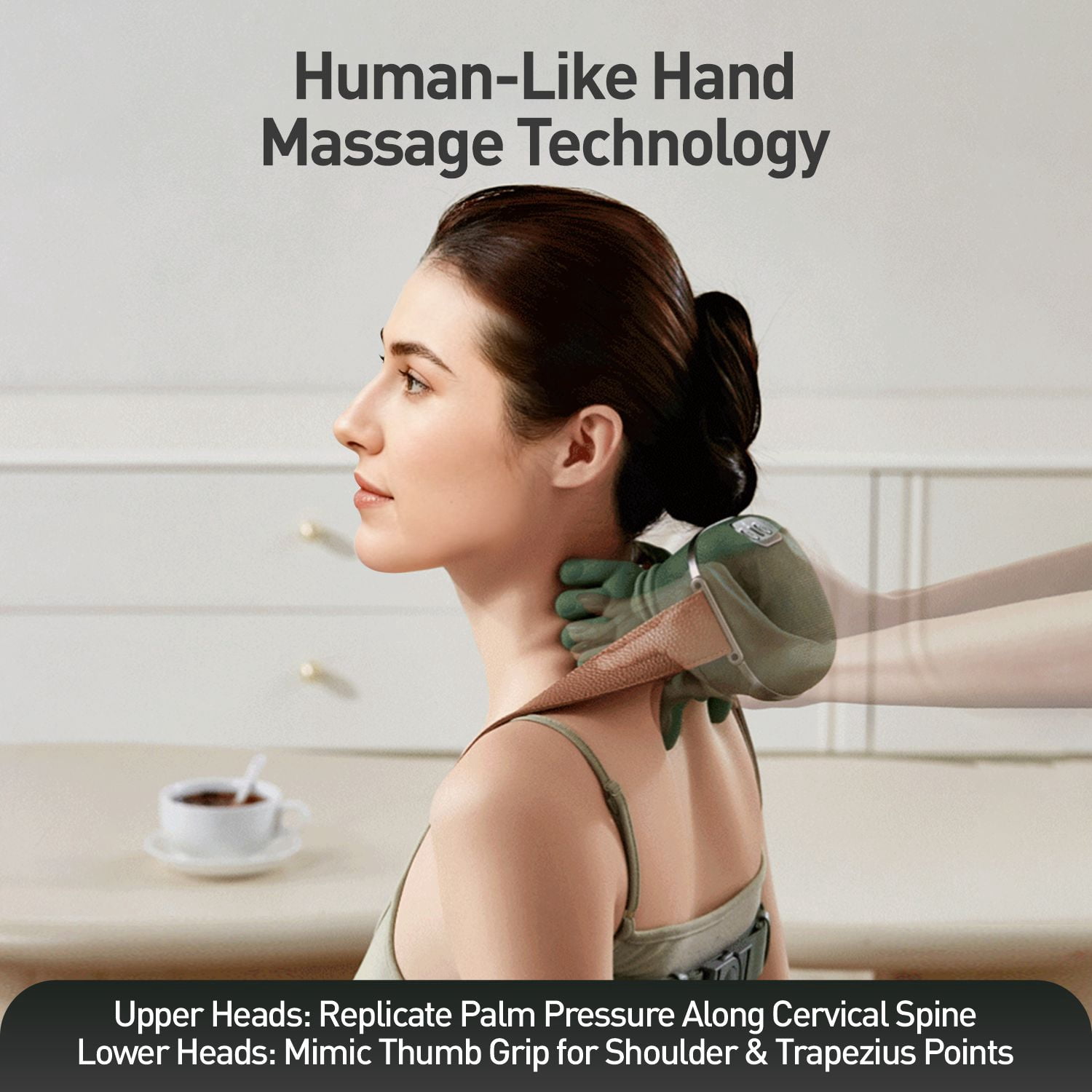Neck Massager with Fingers, Bionic Portable Cordless Electric Shoulder Massage with Heat