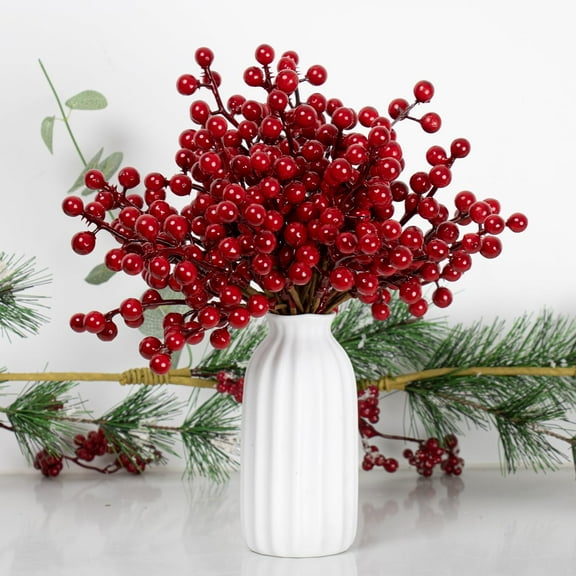 15 PCS Christmas Tree Decorations, Artificial Red Berry Stems 6.1 Inch Christmas Berry Picks with Holly Berries for Xmas Winter Holiday Home DIY Ornaments (Not Include Vase)