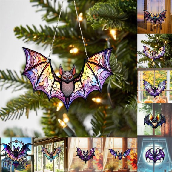 CHENjy Halloween Bat Suncatcher, Acrylic Window Hanging with Colorful Design, Festival Wall Art Decoration for Home House and Venue Display